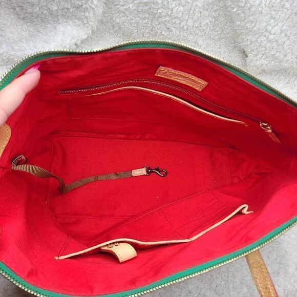 Dooney & Bourke‎ Green and White Chevron Striped Coated Shopper Tote - Picture 8 of 11